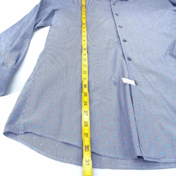 Hugo Boss Shirt Mens 41/16 Blue Dots Button Long Sleeve Cotton Textured - Picture 5 of 6